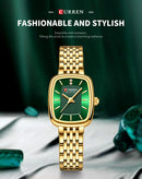 Relógio de pulso feminino CURRN 9093, quartzo, estilo casual, com diamantes, design simples, dourado e prateado, pulseira de aço. Ideal para presentear.