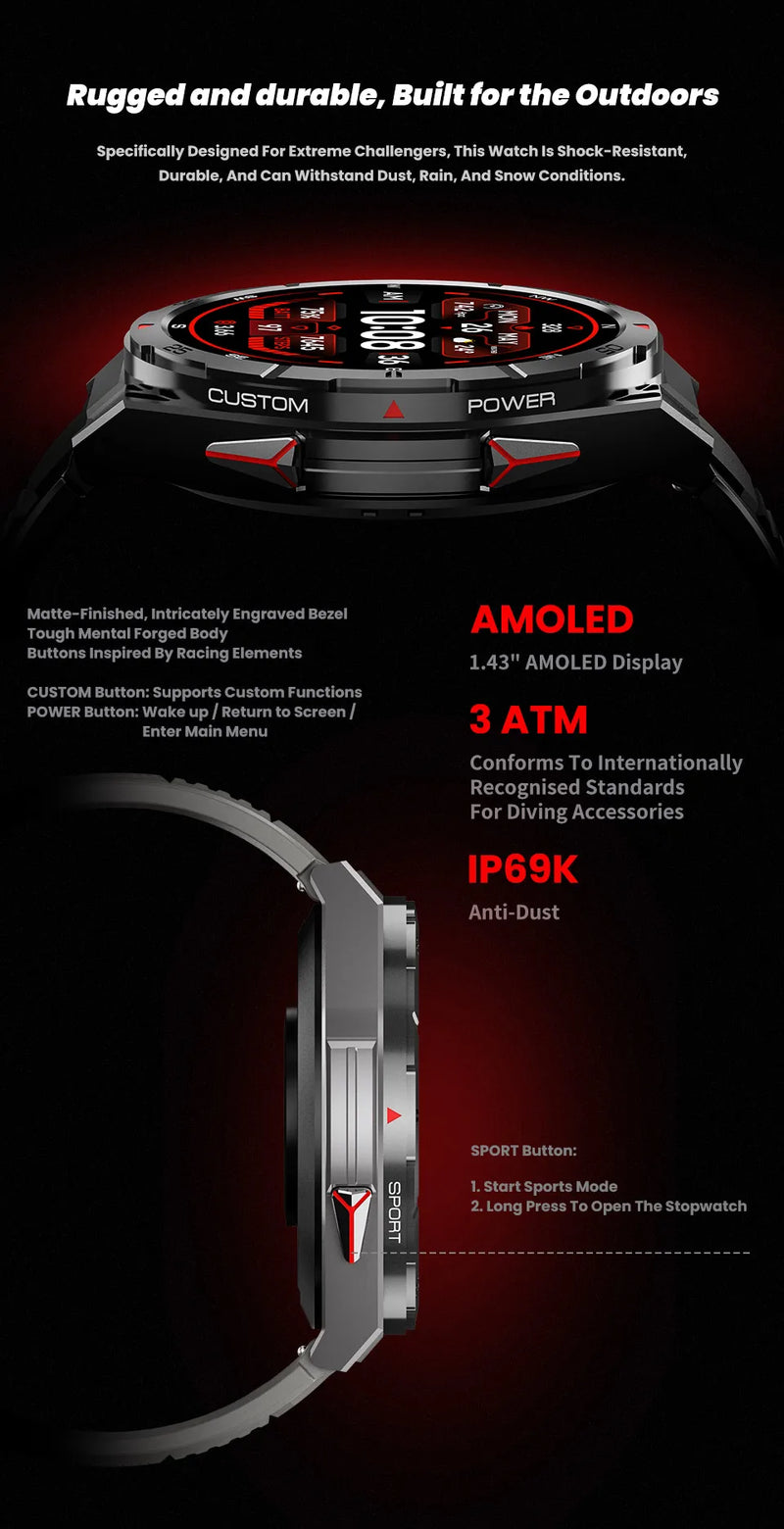 Novo Smartwatch GUHUAVMI Premium Original de 2025 com GPS, Tela AMOLED Ultra HD, GPS integrado, Chamadas Bluetooth e Resistente à Água até 10 ATM.