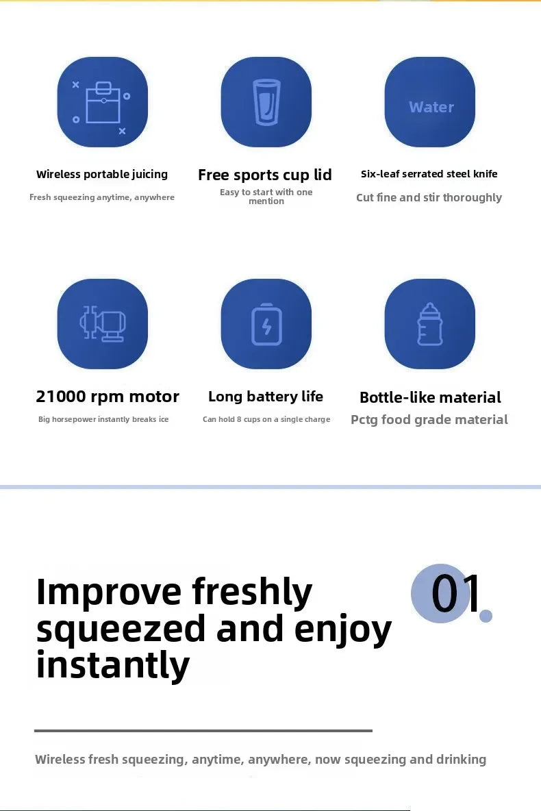 Liquidificador Portátil de Suco de Frutas Verão Pequeno Elétrico Pessoal Garrafa Mini Casa USB 6 Lâminas Copo Extrator de Suco para Cozinha