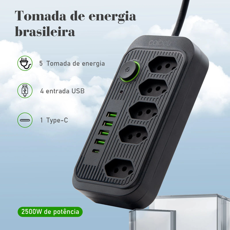 Extensão elétrica, filtro de linha, extensão de energia, tomada USB, plugue, plugue de água, filtro de linha brasileiro, 100-220V, 10A
