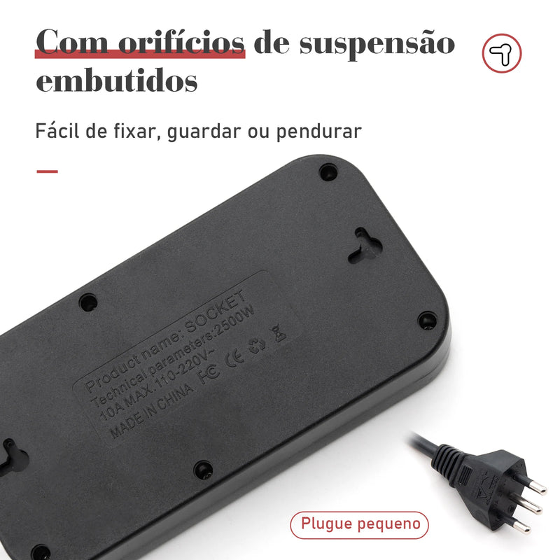 Extensão elétrica, filtro de linha, extensão de energia, tomada USB, plugue, plugue de água, filtro de linha brasileiro, 100-220V, 10A