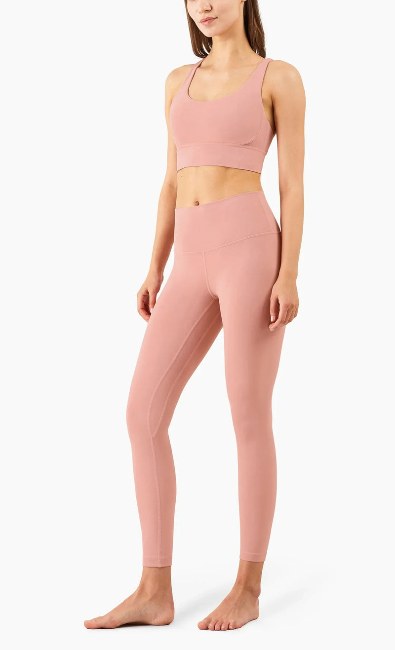 Conjunto de Yoga Feminino de Verão com Duas Peças: Top de Yoga com Costas Cruzadas em Nylon, Legging e Top Esportivo para Pilates e Fitness. Ideal para Pilates e Fitness.