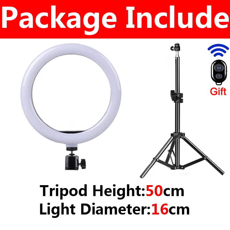 Anel de luz para selfie de 33 cm, tripé LED de 12 polegadas para celular, suporte para fotografia, luz circular de preenchimento, lâmpada LED colorida, tripé para maquiagem.