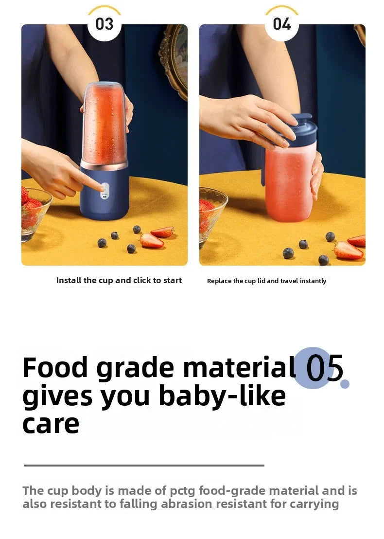 Liquidificador Portátil de Suco de Frutas Verão Pequeno Elétrico Pessoal Garrafa Mini Casa USB 6 Lâminas Copo Extrator de Suco para Cozinha