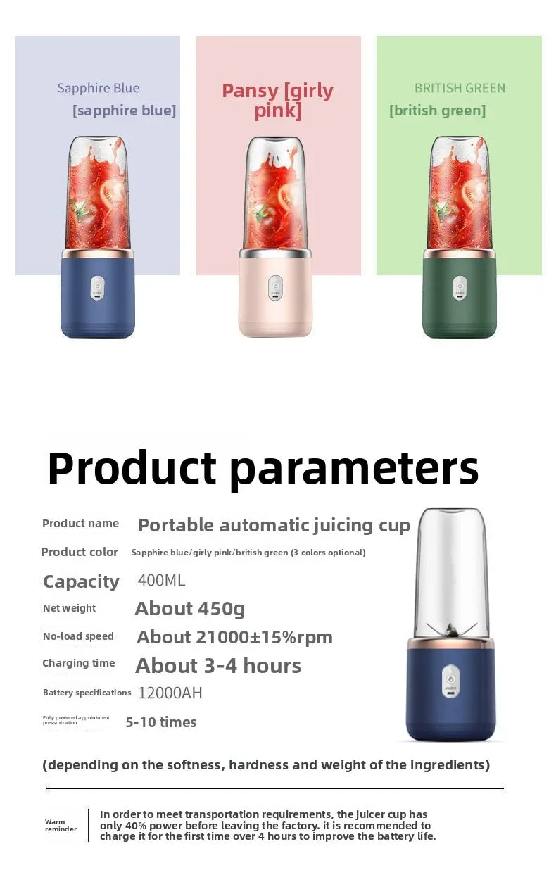 Liquidificador Portátil de Suco de Frutas Verão Pequeno Elétrico Pessoal Garrafa Mini Casa USB 6 Lâminas Copo Extrator de Suco para Cozinha