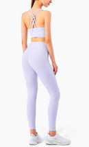 Conjunto de Yoga Feminino de Verão com Duas Peças: Top de Yoga com Costas Cruzadas em Nylon, Legging e Top Esportivo para Pilates e Fitness. Ideal para Pilates e Fitness.