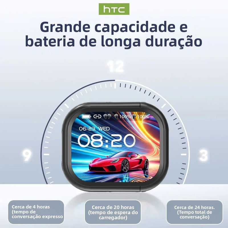 Tela Ultra HD] Fones de ouvido HTC NE20 Bluetooth V6 TWS Esportivos Sem Fio com Tradutor de IA, Microfone Intra-auricular com Redução de Ruído