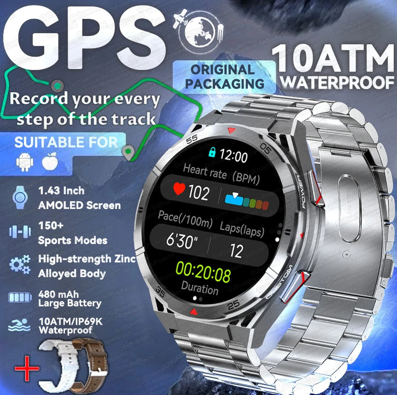 Novo Smartwatch GUHUAVMI Premium Original de 2025 com GPS, Tela AMOLED Ultra HD, GPS integrado, Chamadas Bluetooth e Resistente à Água até 10 ATM.