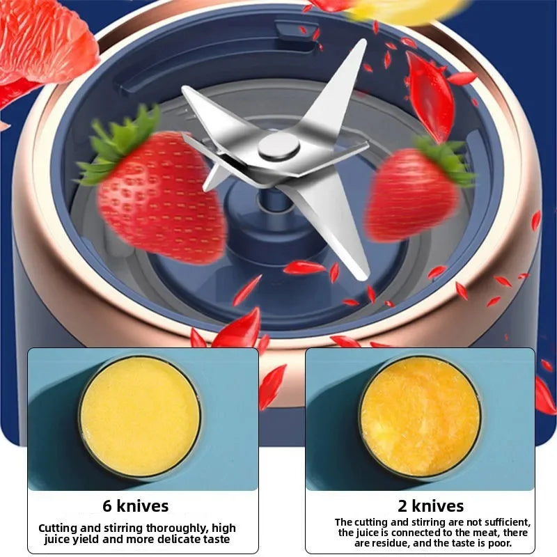 Liquidificador Portátil de Suco de Frutas Verão Pequeno Elétrico Pessoal Garrafa Mini Casa USB 6 Lâminas Copo Extrator de Suco para Cozinha