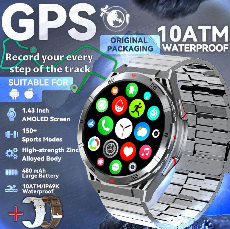 Novo Smartwatch GUHUAVMI Premium Original de 2025 com GPS, Tela AMOLED Ultra HD, GPS integrado, Chamadas Bluetooth e Resistente à Água até 10 ATM.