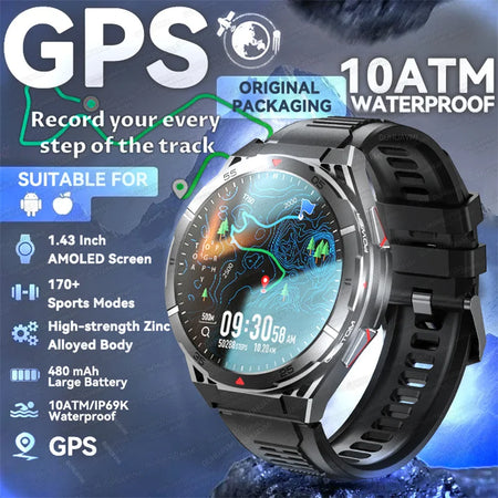Novo Smartwatch GUHUAVMI Premium Original de 2025 com GPS, Tela AMOLED Ultra HD, GPS integrado, Chamadas Bluetooth e Resistente à Água até 10 ATM.
