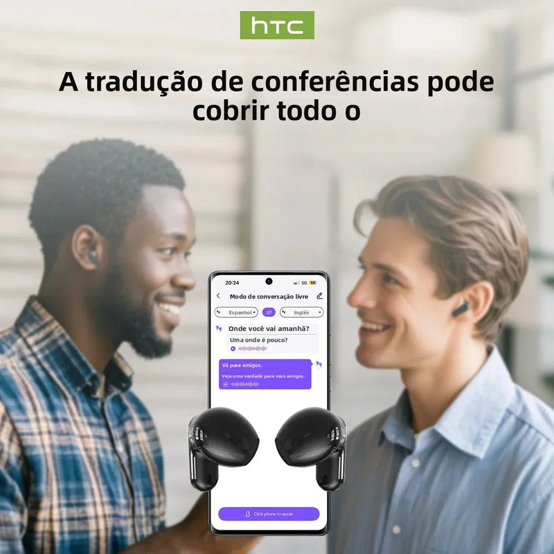 Tela Ultra HD] Fones de ouvido HTC NE20 Bluetooth V6 TWS Esportivos Sem Fio com Tradutor de IA, Microfone Intra-auricular com Redução de Ruído