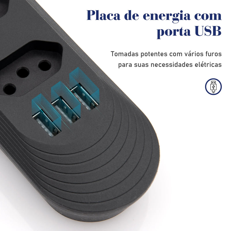 Extensão elétrica, filtro de linha, extensão de energia, tomada USB, plugue, plugue de água, filtro de linha brasileiro, 100-220V, 10A
