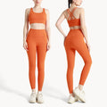 Conjunto de Yoga Feminino de Verão com Duas Peças: Top de Yoga com Costas Cruzadas em Nylon, Legging e Top Esportivo para Pilates e Fitness. Ideal para Pilates e Fitness.