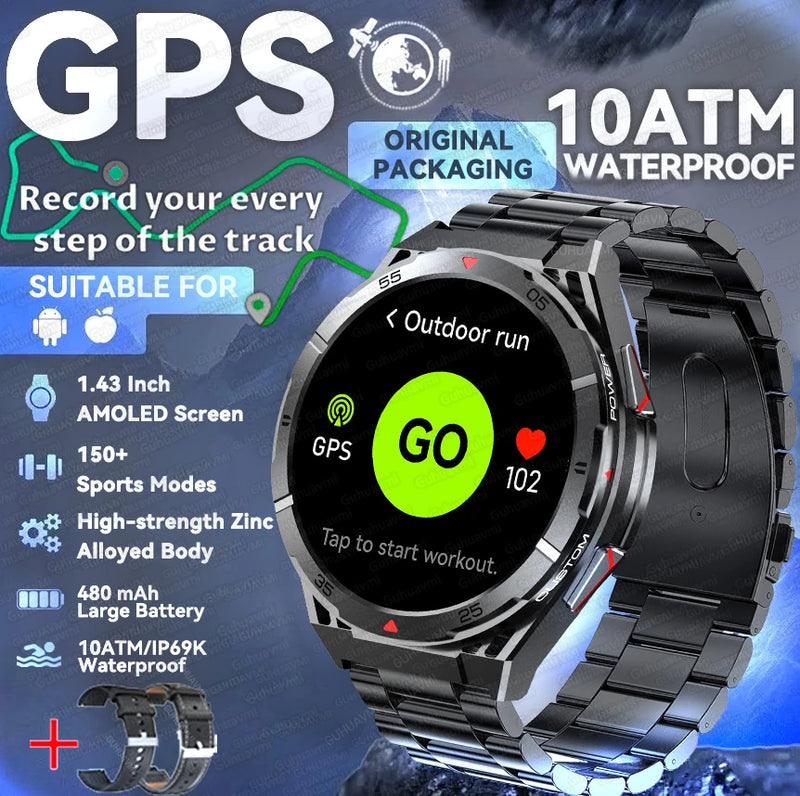 Novo Smartwatch GUHUAVMI Premium Original de 2025 com GPS, Tela AMOLED Ultra HD, GPS integrado, Chamadas Bluetooth e Resistente à Água até 10 ATM.