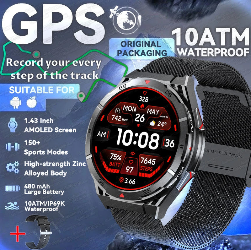Novo Smartwatch GUHUAVMI Premium Original de 2025 com GPS, Tela AMOLED Ultra HD, GPS integrado, Chamadas Bluetooth e Resistente à Água até 10 ATM.