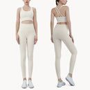 Conjunto de Yoga Feminino de Verão com Duas Peças: Top de Yoga com Costas Cruzadas em Nylon, Legging e Top Esportivo para Pilates e Fitness. Ideal para Pilates e Fitness.