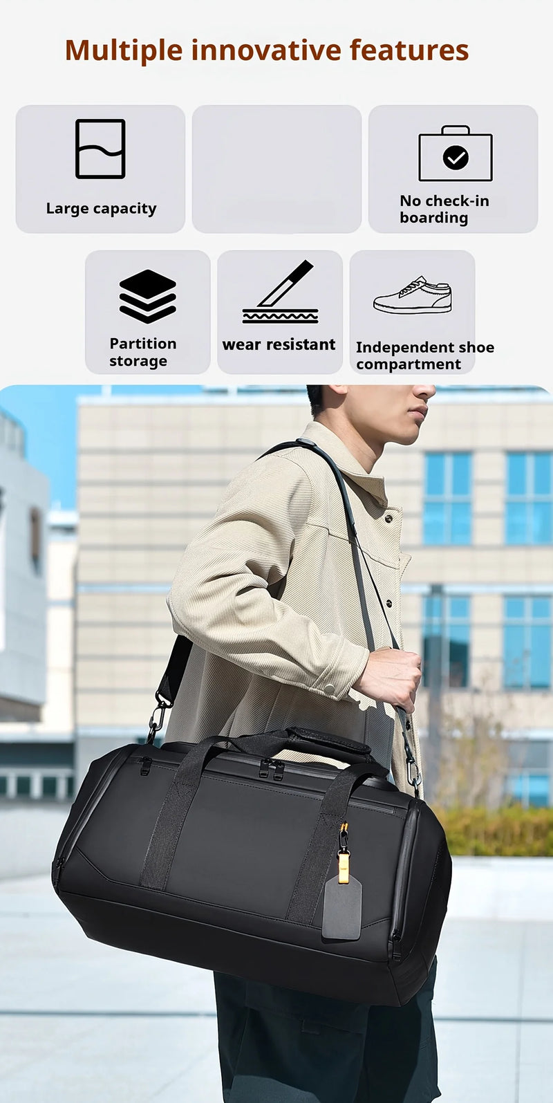 Mala de viagem grande e resistente - Tecido Oxford durável, espaçosa e elegante, ideal para esportes e academia, com múltiplos compartimentos.