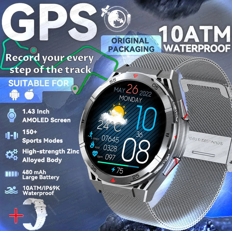 Novo Smartwatch GUHUAVMI Premium Original de 2025 com GPS, Tela AMOLED Ultra HD, GPS integrado, Chamadas Bluetooth e Resistente à Água até 10 ATM.