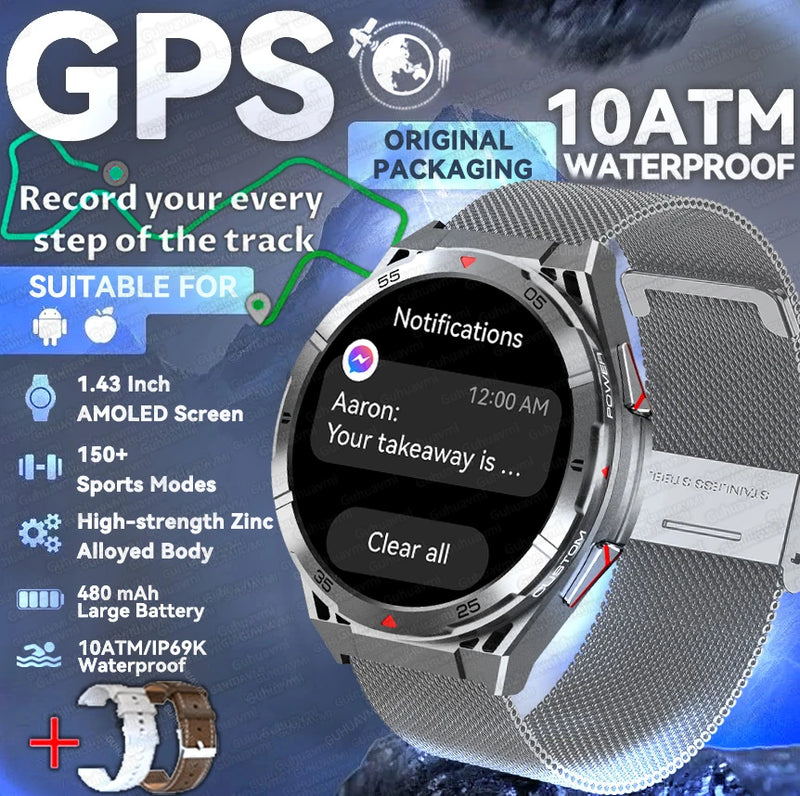 Novo Smartwatch GUHUAVMI Premium Original de 2025 com GPS, Tela AMOLED Ultra HD, GPS integrado, Chamadas Bluetooth e Resistente à Água até 10 ATM.