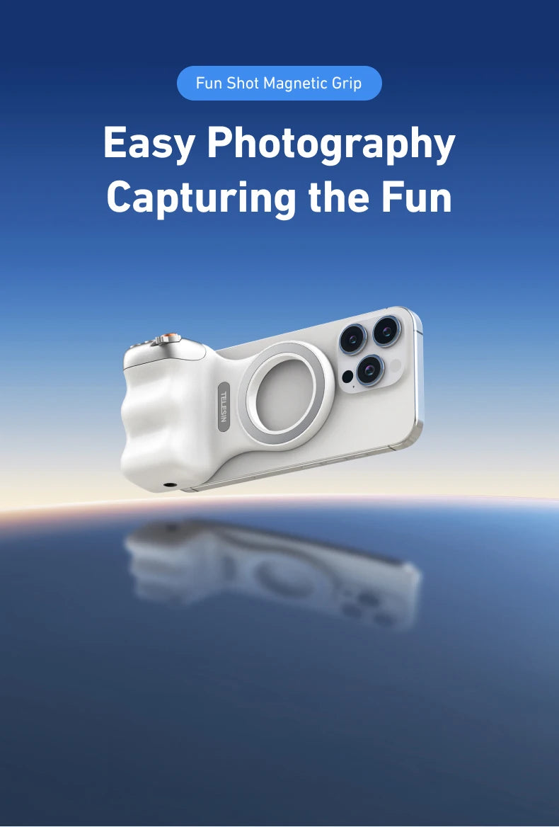 Suporte magnético para câmera de celular TELESIN, com alça de controle remoto para iPhone e Android.