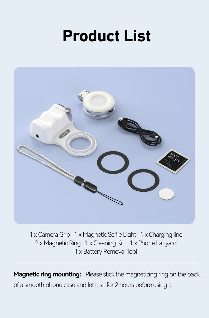 Suporte magnético para câmera de celular TELESIN, com alça de controle remoto para iPhone e Android.