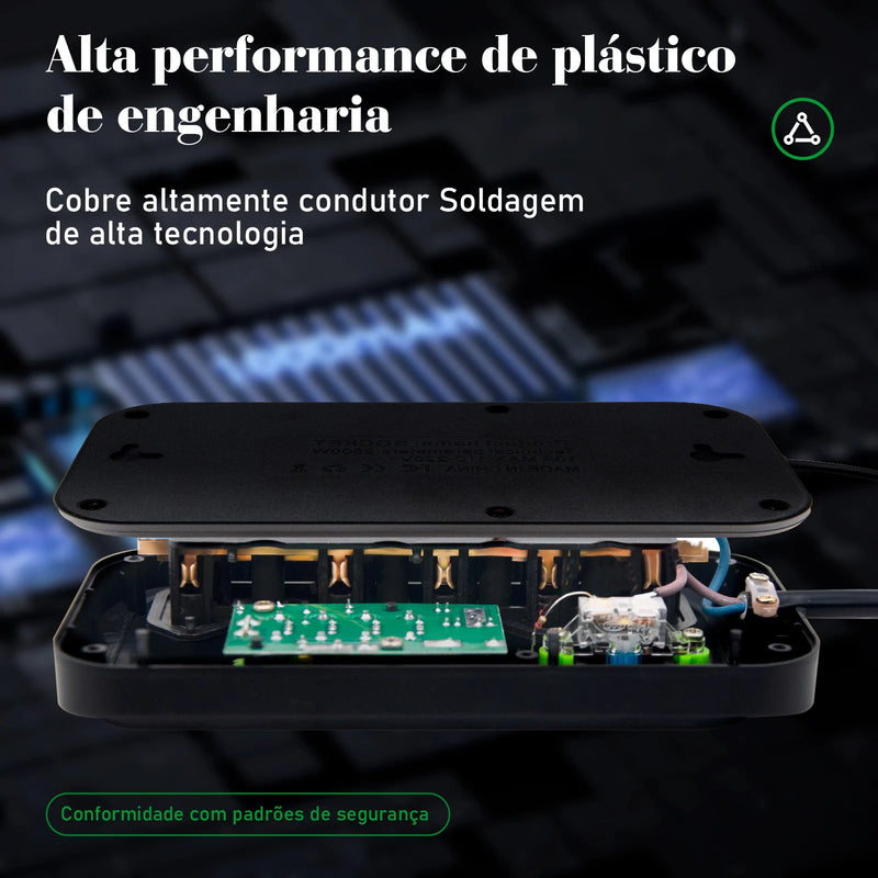 Extensão elétrica, filtro de linha, extensão de energia, tomada USB, plugue, plugue de água, filtro de linha brasileiro, 100-220V, 10A