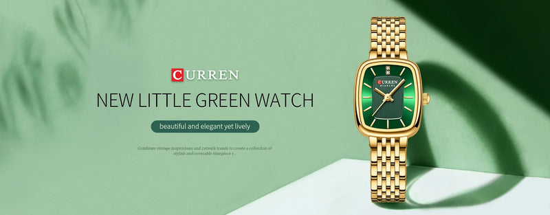 Relógio de pulso feminino CURRN 9093, quartzo, estilo casual, com diamantes, design simples, dourado e prateado, pulseira de aço. Ideal para presentear.